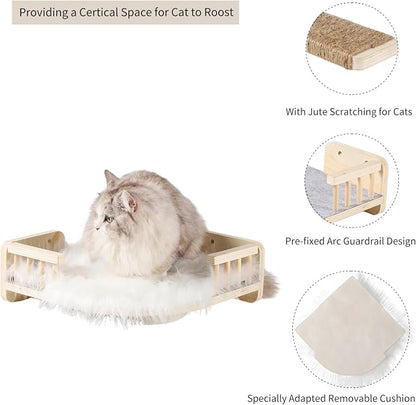 Cat Wall Shelves with 3 Steps Scratch Post, Climbing Shelf and Hammock - Image 5
