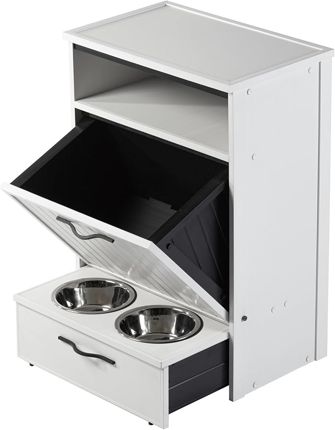 New Age Pet ECOFLEX Brea Dog Food Pantry in Antique White, Two 32 oz Bowls - Image 8