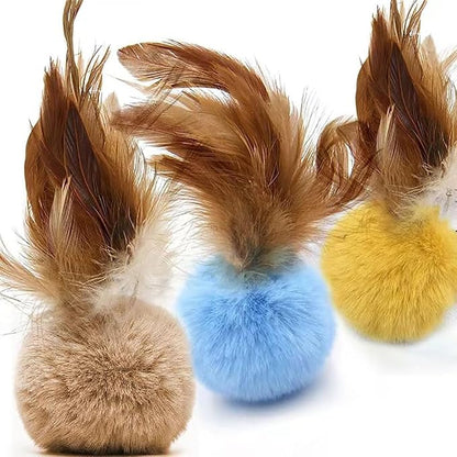 Cat Toys - Rainbow Wand, Feather Flips Plush Ball, Interactive Feather Teaser - Image 2