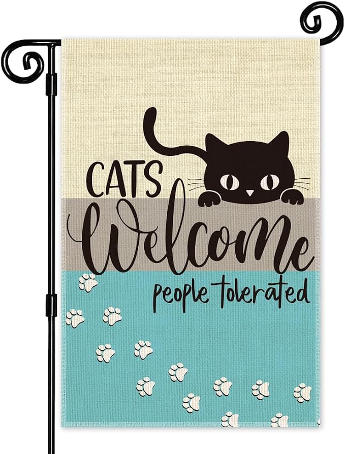 Cats Welcome People Tolerated Garden Flag, Pet Lover Porch Flag, Outdoor Home by Unknown