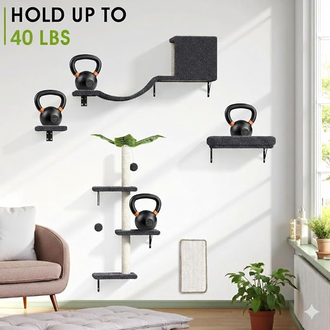 5-in-1 Cat Wall Shelves for 16 Inch Drywall: Space-Saving Wall Mounted Cat - Image 3