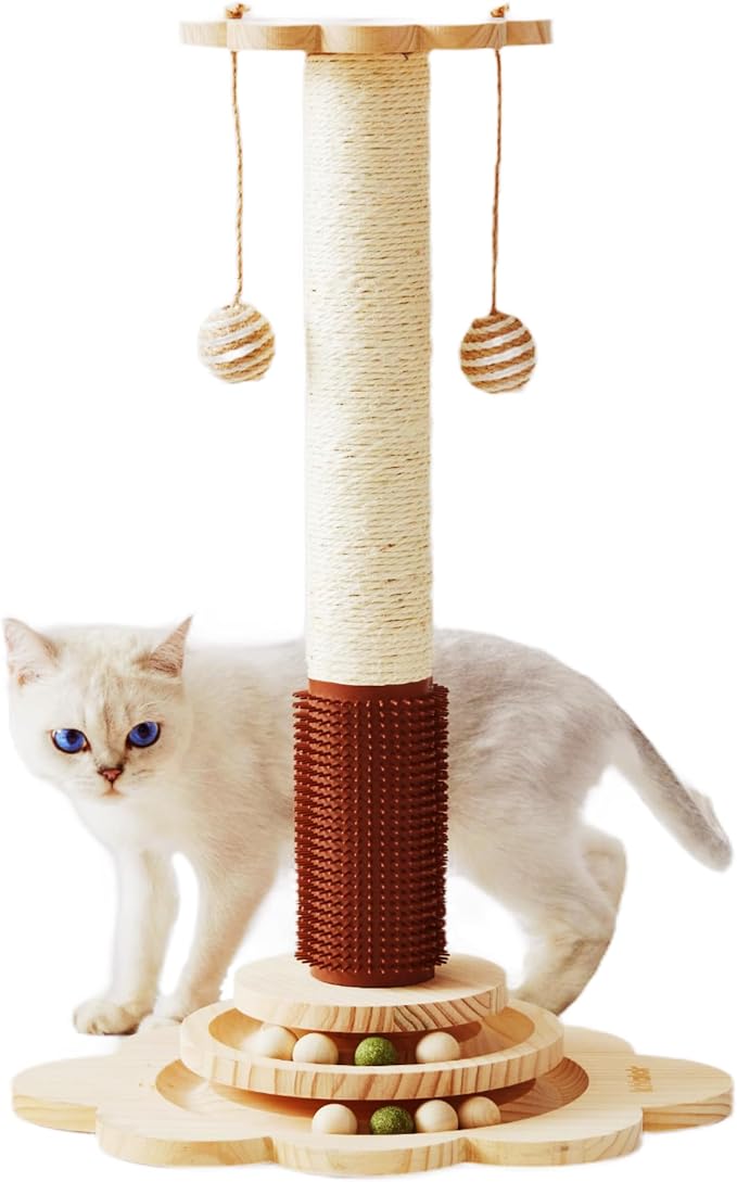 Cat Sisal Scratching Post, 4 in 1 Wooden Cat Scratcher Toy by Khalor