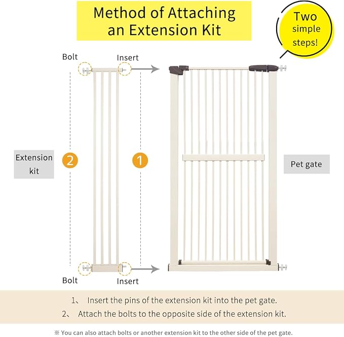 Lumizone Extra Tall Pet Gate 55.12" High Pressure Mounted 8.27" Wide Extension - Image 4