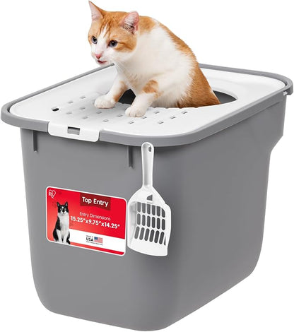 IRIS USA Cat Litter Box, Large Cat Box Enclosure, Top Entry by IRISUSA