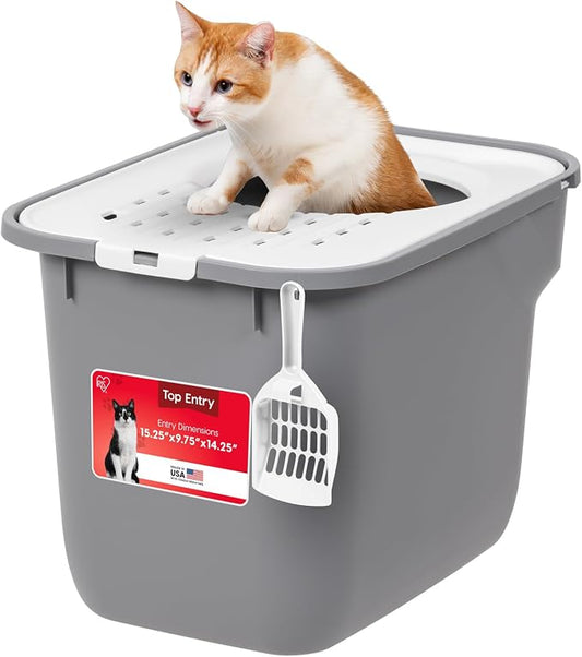 IRIS USA Cat Litter Box, Large Cat Box Enclosure, Top Entry by IRISUSA