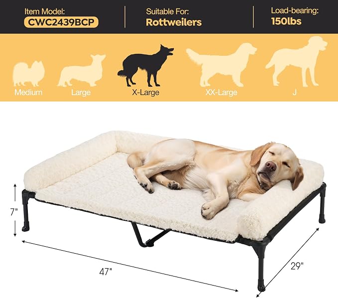 Veehoo Orthopedic Elevated Dog Bed Add Removable Deluxe Rose Plush Bolster - Image 5