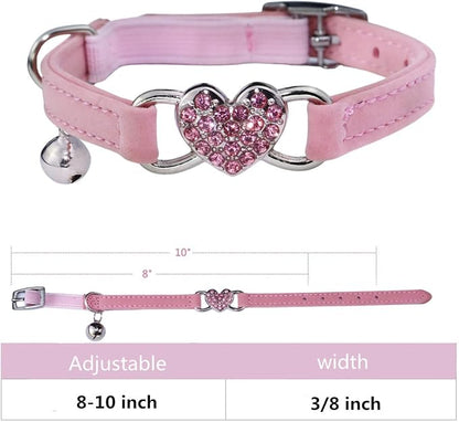 Heart Bling Cat Collar with Safety Belt and Bell Adjustable 8-10 inches - Image 2