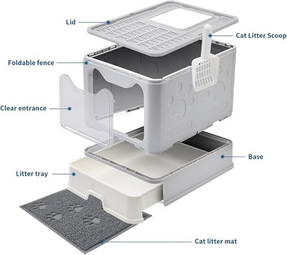 Cat Litter Box with Litter Mat and Scoop, Large Covered Litter Box with Lid - Image 5
