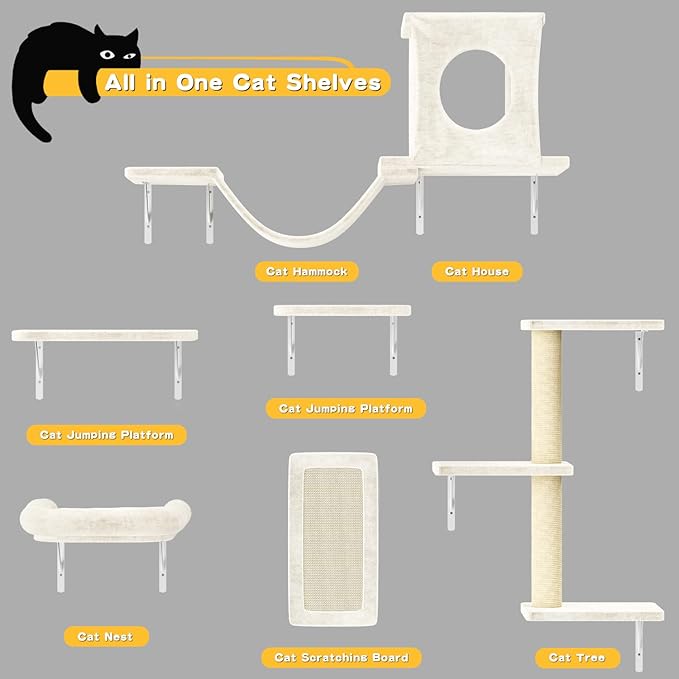 6-in-1 Cat Wall Shelves, Wooden Climbing Wall - Image 4