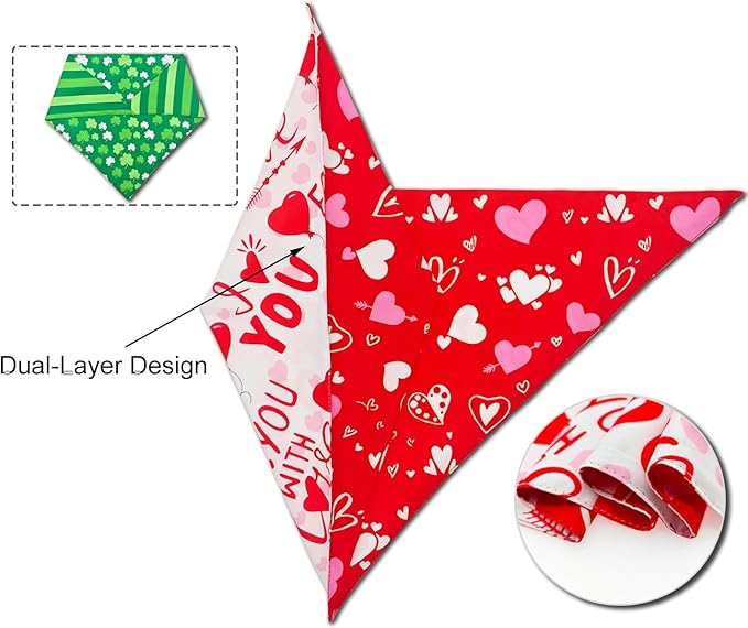 Valentine's & St. Patrick's Day Dog Bandana Set 2PCS-Small, Holiday Party - Image 4