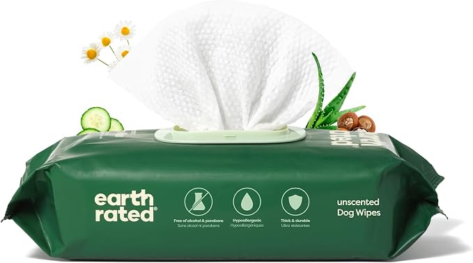Earth Rated Pet Wipes for Dogs and Cats, Hypoallergenic, 3-in-1 Cleaning by EarthRated