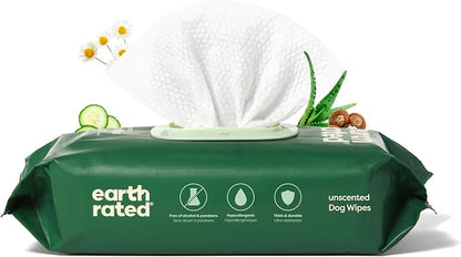 Earth Rated Pet Wipes for Dogs and Cats, Hypoallergenic, 3-in-1 Cleaning by EarthRated