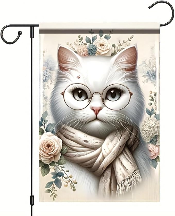 Cat Garden Flag 12x18 Inch Double Sided Outdoor Yard Banner White Cat - Image 7