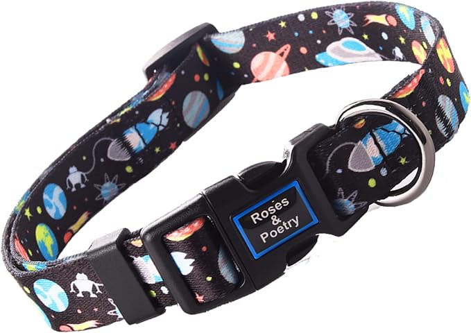 Roses&Poetry Dog Collar with Colourful Star Patterns, Adjustable Durable Puppy by RosesPoetry