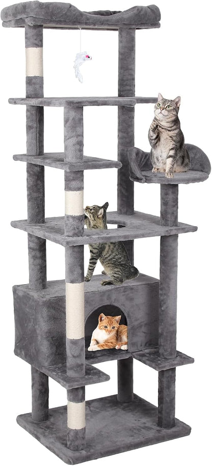 71'' Velvet Cat Climbing Frame, Large Top Padded Perch and Playhouse, - Image 6