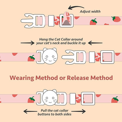 2 Pack Cotton Breakaway Cat Collar Pink Strawberries and White Heart Shaped - Image 7