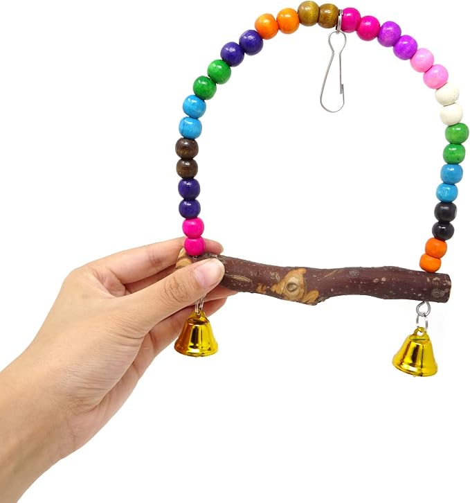 Honbay Wooden Bird Swing Perch Parrot Hanging Toy - Image 4