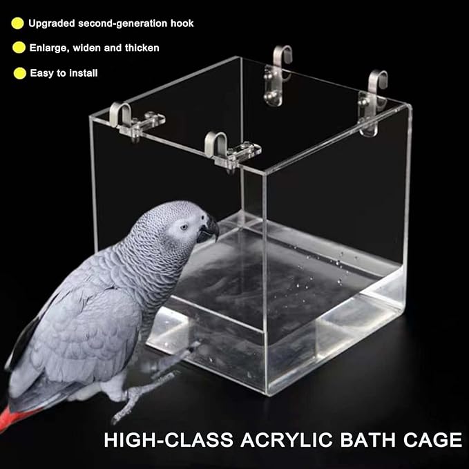 Hanging Cube Bird Bath Cage, Transparent Bird Bathtub Bath Shower - Image 5