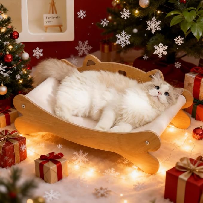 Cat Scratcher Bed for Indoor Cats & Hammock Lounge & Scratch Pad, Wooden Modern - Image 2