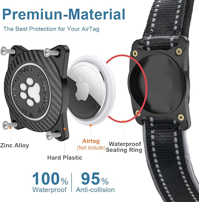 Airtag Dog Collar with Waterproof Air Tag Holder, Luminous Reflective, Soft - Image 3