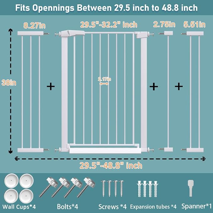 Fairy Baby 38" Extra Tall Pet Gate, 29.5"-48.8" Extra Wide Long Baby Gate - Image 2