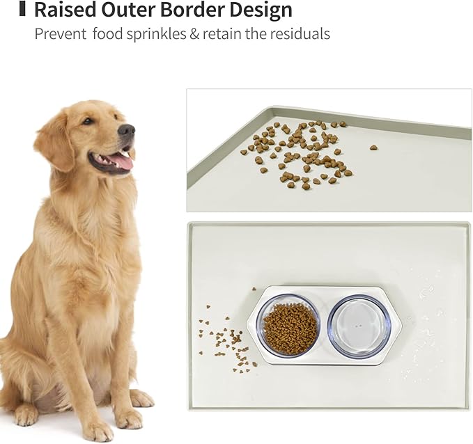 Dog Food Mat, Silicone Waterproof Food Tray, Non Slip Pet Bowl Mats Placemat - Image 3