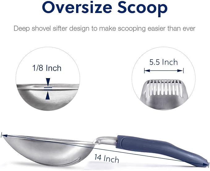 WePet Cat Litter Scoop, Aluminum Alloy Sifter, Kitty Metal Scooper, Deep Shovel - Image 2