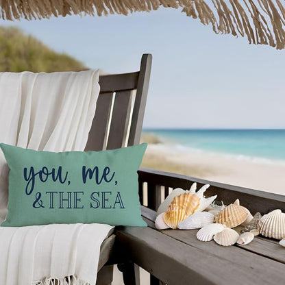 PANDICORN Summer Beach Throw Pillow Cover 12x20 Inch Blue Words You Me and The - Image 7