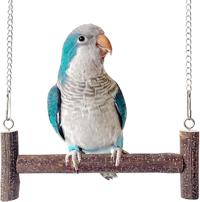 Natural Wood Parakeet Swing Toy, Budgie Wooden Perch Stand, Small and Medium - Image 4