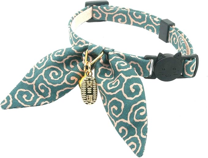 PetSoKoo Bunny Ears Cat Collar, Japan Lucky ‘開三運’ Charm. Safety Breakaway by PetSoKoo