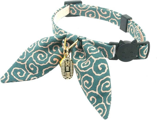 PetSoKoo Bunny Ears Cat Collar, Japan Lucky ‘開三運’ Charm. Safety Breakaway by PetSoKoo