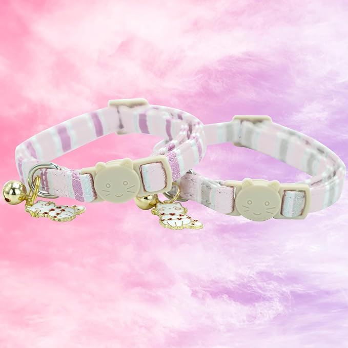 Elegant little tail 2 Pack Cat Collar-Pink Strip Cotton Breakaway Cat Collars - Image 3