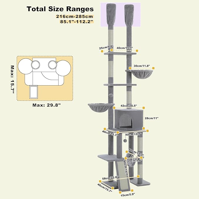 PAWZ Road Tall Cat Tree, Floor to Ceiling Cat Tower - Image 7
