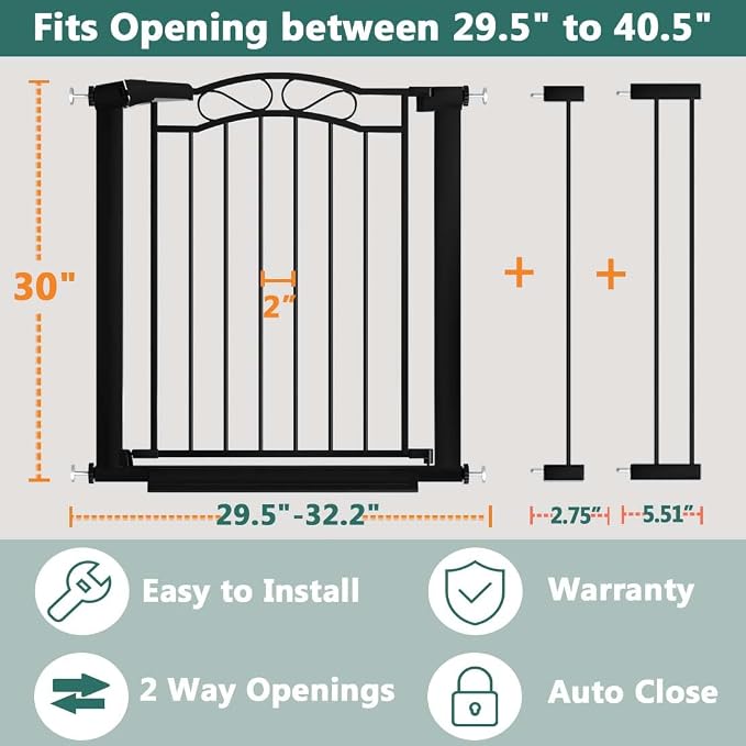 Fairy Baby 29.5"-40.5" Extra Wide Baby Gate, Pressure Mount Long Dog Gates - Image 2