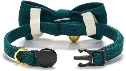 Soft Corduroy Cat Collar with Bell and Bowtie, Safety Breakaway Clasp, - Image 3