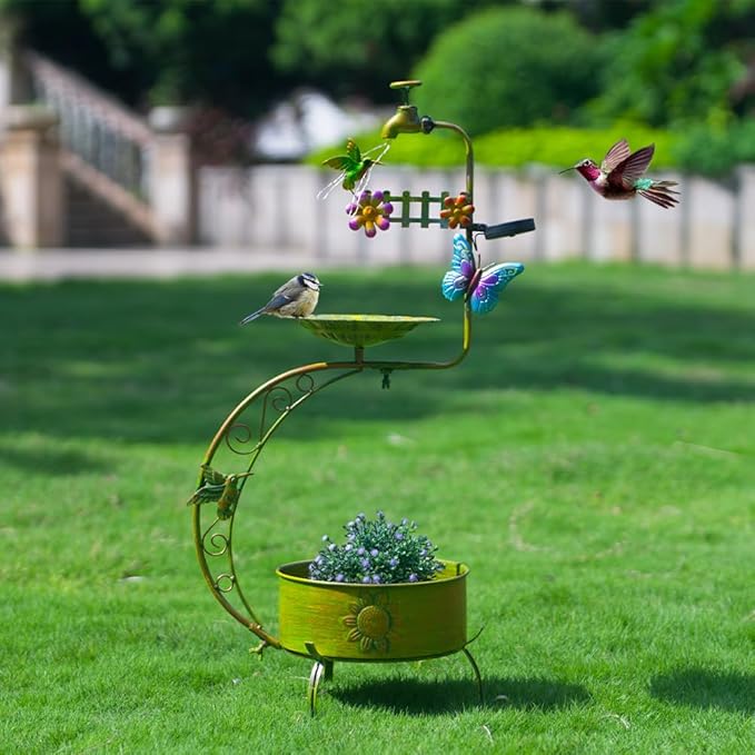 VEWOGARDEN Bird Bath for Outside, Solar Metal Outdoor Standing Birdbath - Image 6