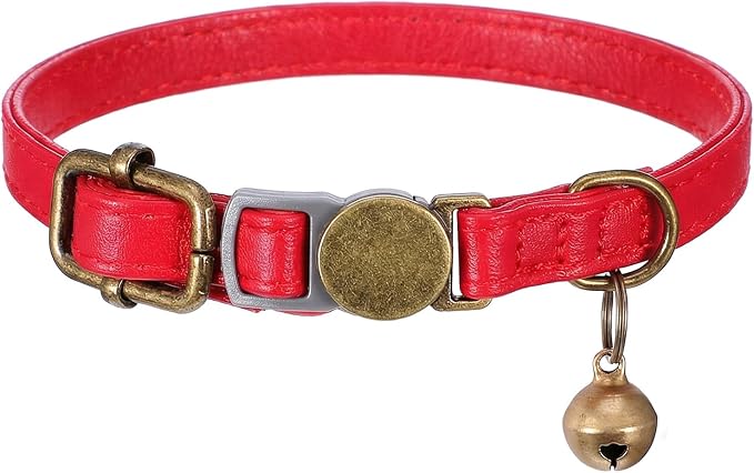 Red Cat Collar, Breakaway Leather Cat Collar Adjustable Red Kitten Collars by salbsever