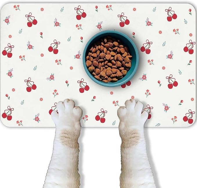 Dog Food Mat for Pet Cat Food Mat, Cherry Absorbent Quick Dry Dog Bowl Mats for - Image 7