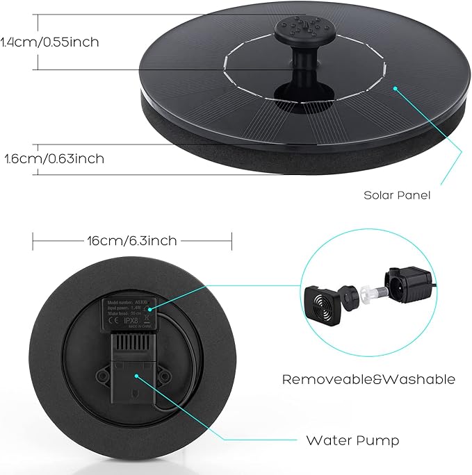 Mademax Solar Bird Bath Fountains Pump, Upgrade 1.4W Solar Fountain - Image 6