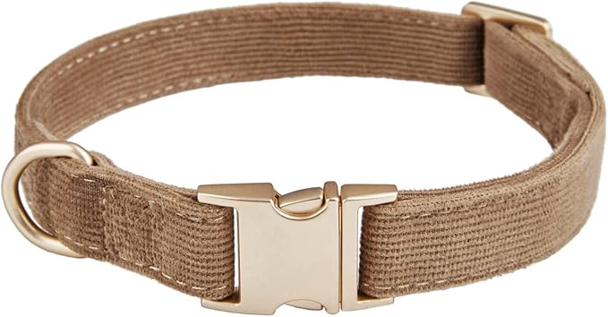 Soft Cotton Dog Collar with Metal Buckle Adjustable Heavy Duty Comfy Corduroy by YUDOTE
