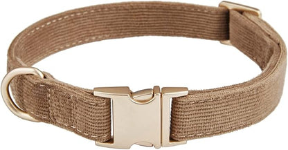 Soft Cotton Dog Collar with Metal Buckle Adjustable Heavy Duty Comfy Corduroy by YUDOTE