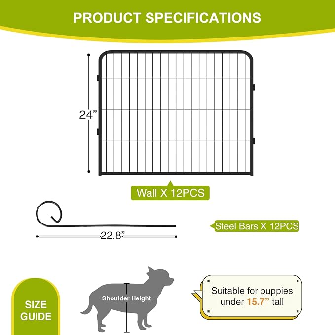 BestPet Dog Playpen 24 Inch 12 Panels Heavy Duty Metal Pet Exercise Pen Without - Image 3