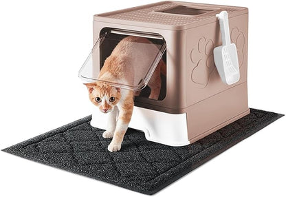 Cat Litter Box with X-Large Litter Mat and Scoop, Large Covered Litter Box with by Medario