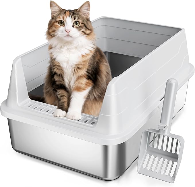 Stainless Steel Cat Litter Box, Odor Free Metal Litter Box by KISENG