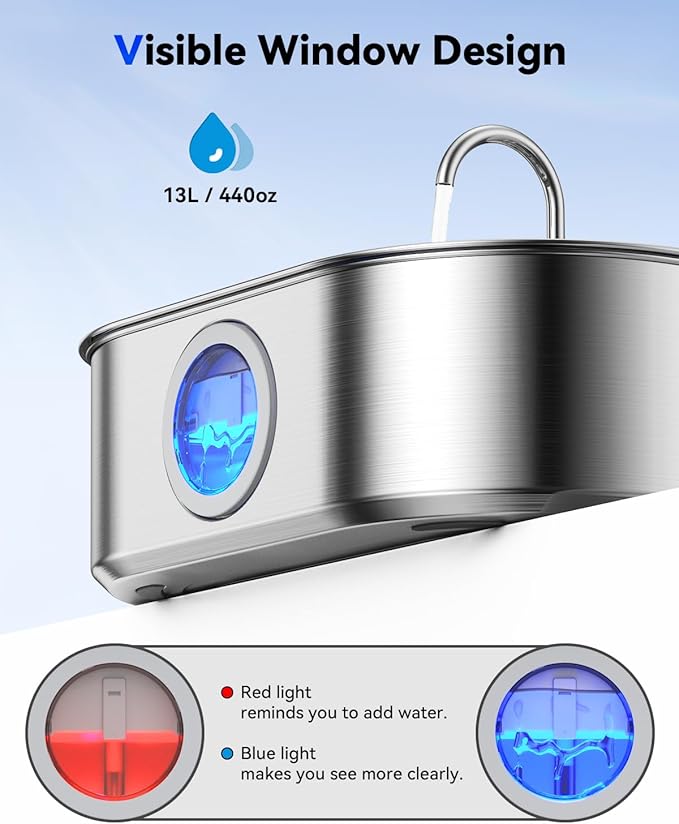 3.4Gal Dog Water Fountain for Large Dogs, 13L Stainless Steel Large Pet Fountain - Image 5