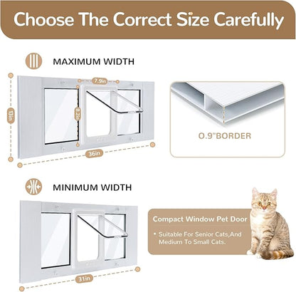 Cat Door for Window, Fits 31"-36" Width Windows, Quick-Fit Pet Door Window - Image 2