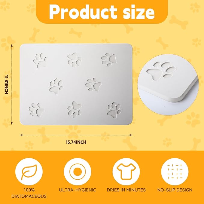 White Diatomaceous Earth Dog Bowl Mat | Non-Slip Pet Food & Water Mat | Square - Image 2