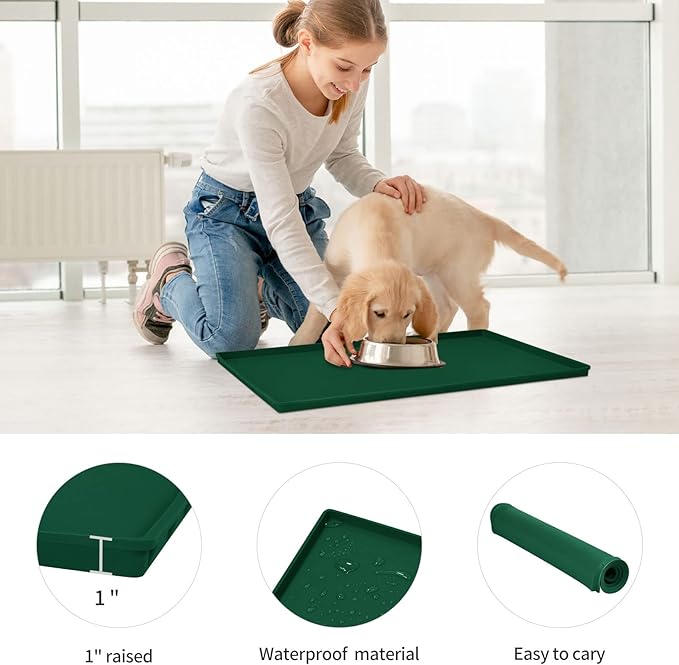 Dog Food Mat, Silicone Waterproof Food Tray, Non Slip Pet Bowl Mats Placemat - Image 2