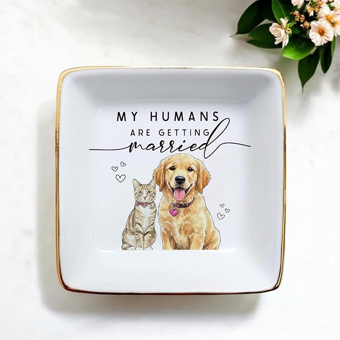 Custom Pet Portrait Watercolor Ring Dish, My Humans Are Getting Married Jewelry - Image 3