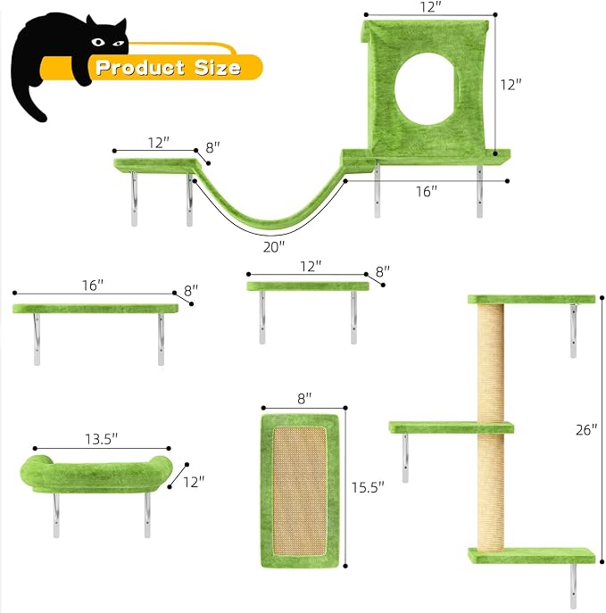 NUNU LAB Wall Mounted Cat Climber Set, Scratcher Board and Hammock, Shelves - Image 7